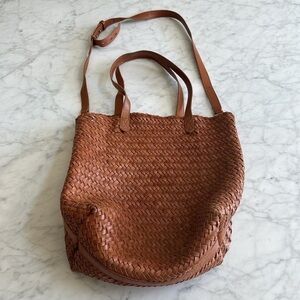 Madewell Brown Saddle Leather Woven Tote Bag